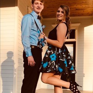 Black & Blue Floral Homecoming Dress